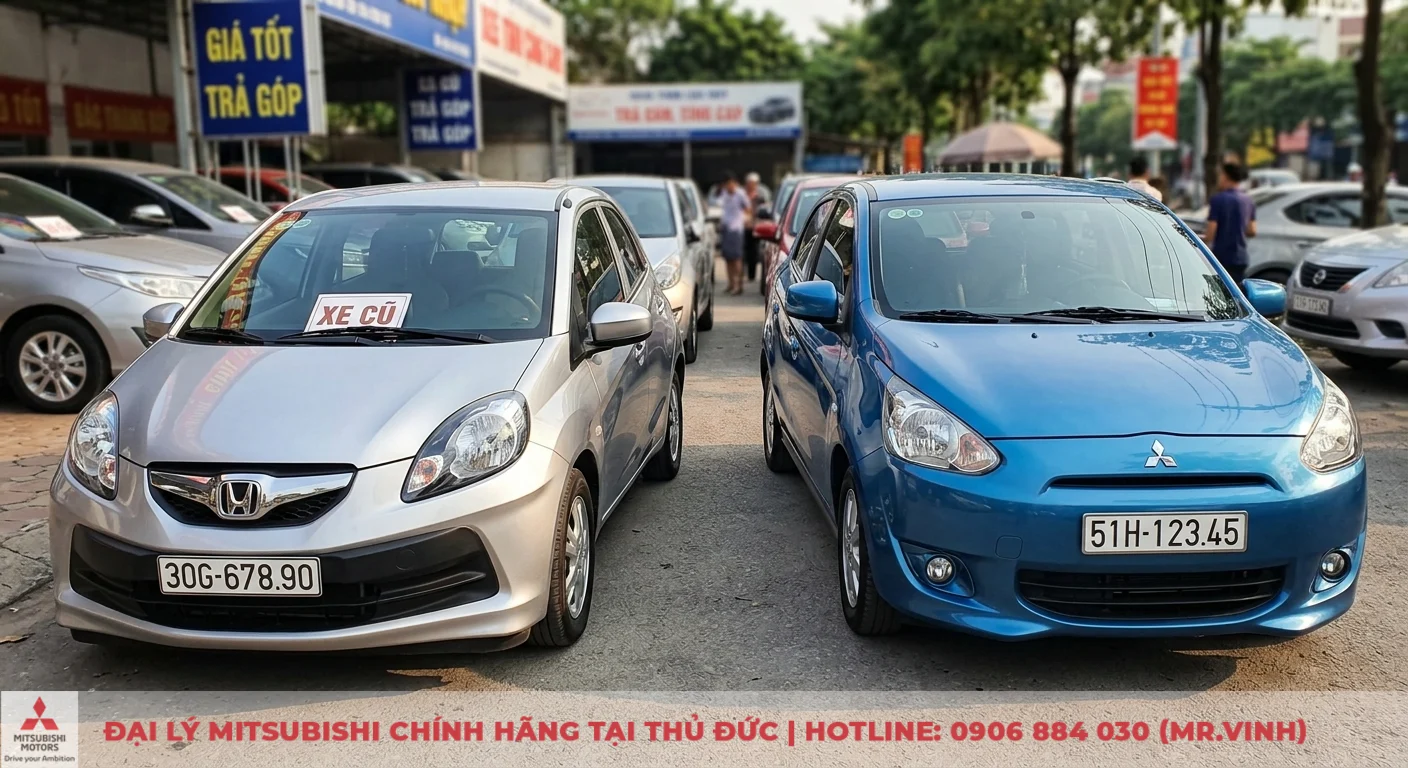 So sánh xe Mitsubishi Mirage và Honda Brio: Chọn xe nào phù hợp? 3 Giá trị bán lại trên thị trường xe cũ của Honda Brio và Mitsubishi Mirage, hai mẫu xe đã qua sử dụng có biển số
