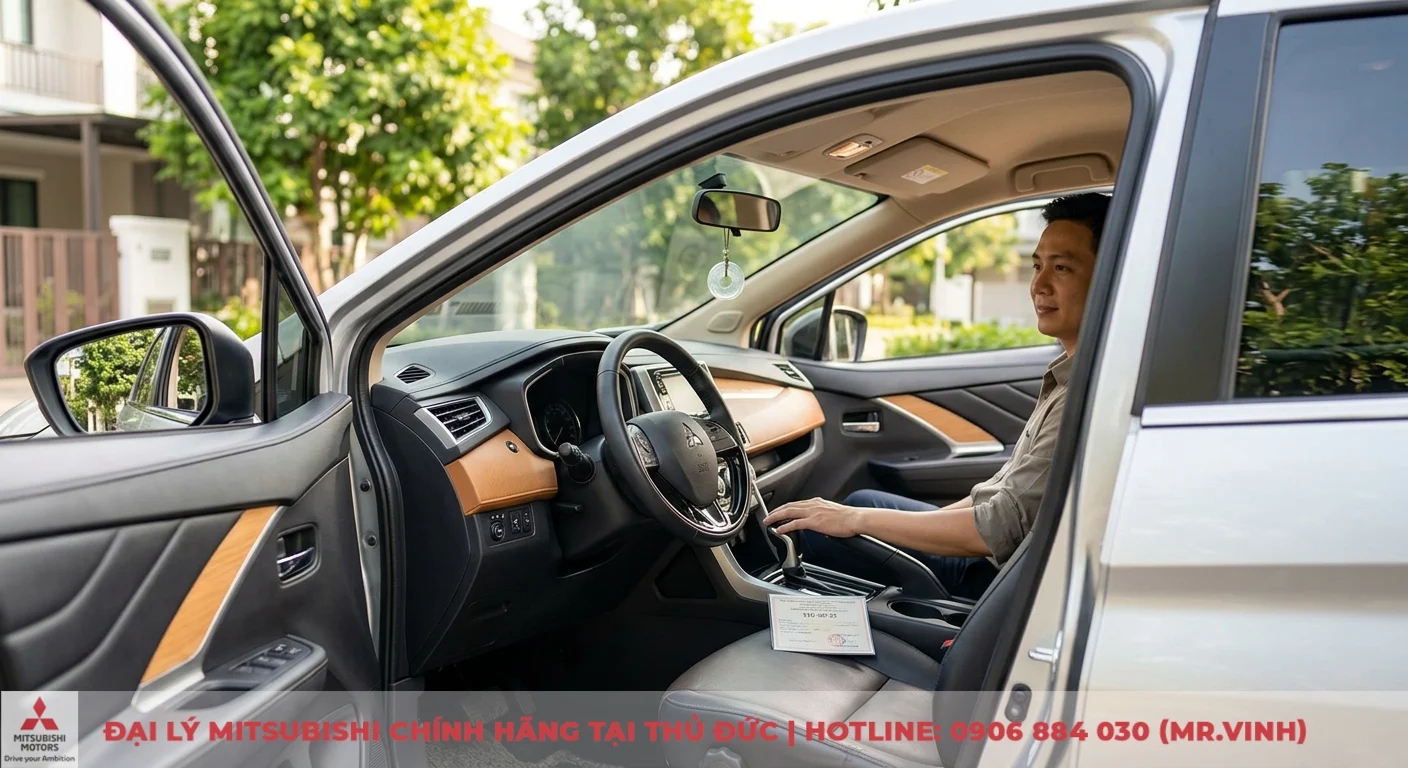 Tuổi Nhâm Dần mua xe màu gì: Chọn màu hợp phong thủy, rước tài lộc 2 Những yếu tố phong thủy khi mua xe Mitsubishi thể hiện qua nội thất xe màu nâu xám và giấy tờ để chọn biển số hợp mệnh