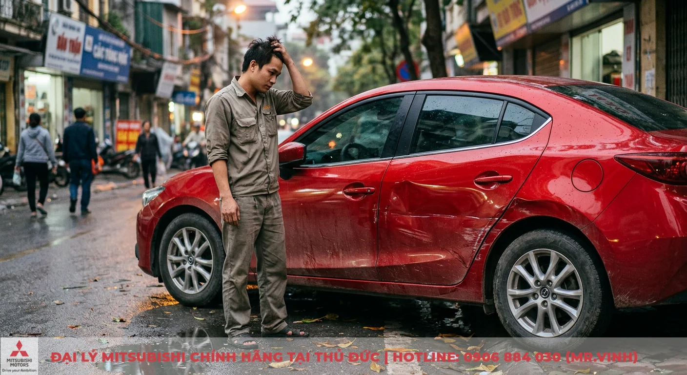 Tuổi Nhâm Thân mua xe màu gì? Chọn xe hợp mệnh, thu hút tài lộc 2 Màu xe tương khắc như màu đỏ dễ gây vận xui, tai nạn khi lưu thông, với chiếc xe màu đỏ bị hư hỏng và người đàn ông thất thần