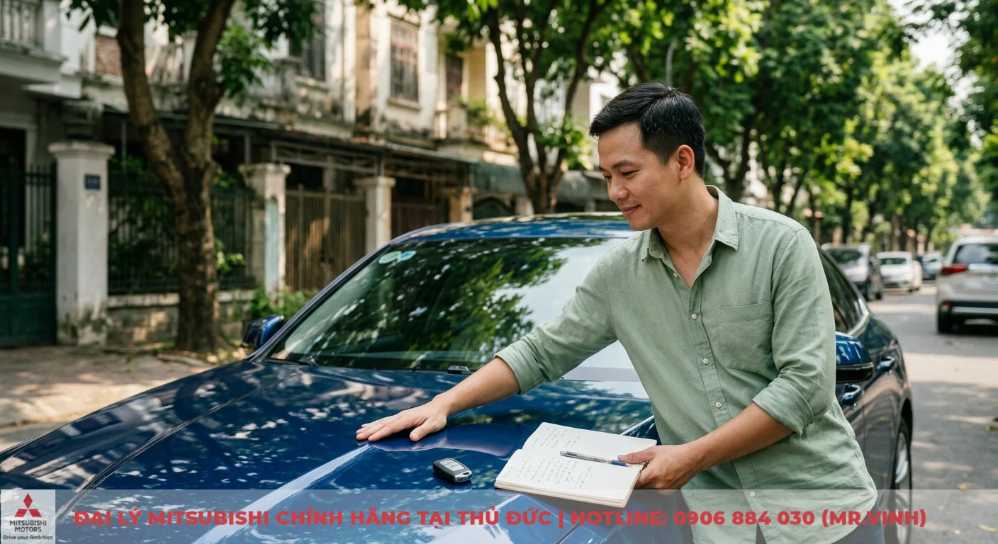 Tuổi Tân Dậu mua xe màu gì hợp mệnh, hợp phong thủy? 1 Tuổi Tân Dậu 1981 mệnh Mộc ứng dụng nguyên lý Ngũ Hành để chọn màu xe phù hợp, người đàn ông xem xét xe xanh và ghi chép